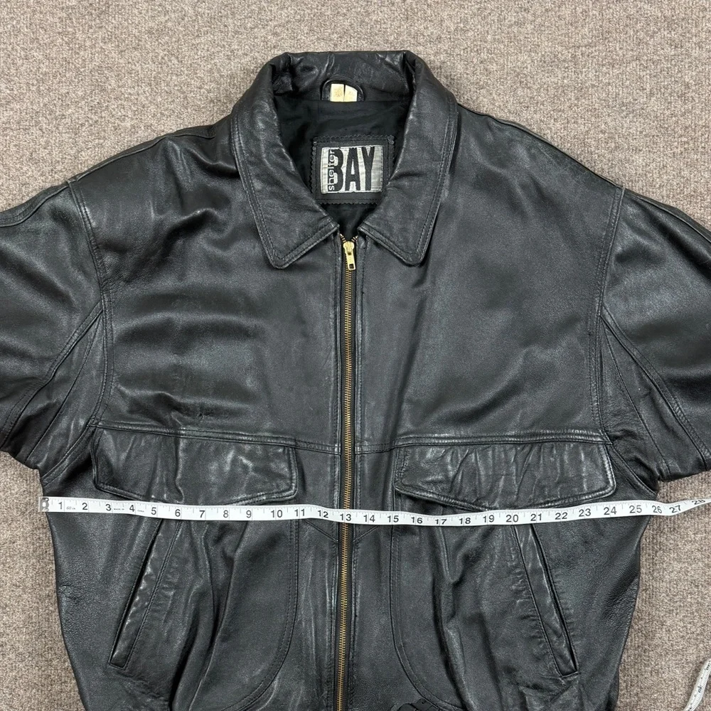 Vintage 90s Black Genuine Leather Distressed Full Zip Bomber Jacket Mens Size XL